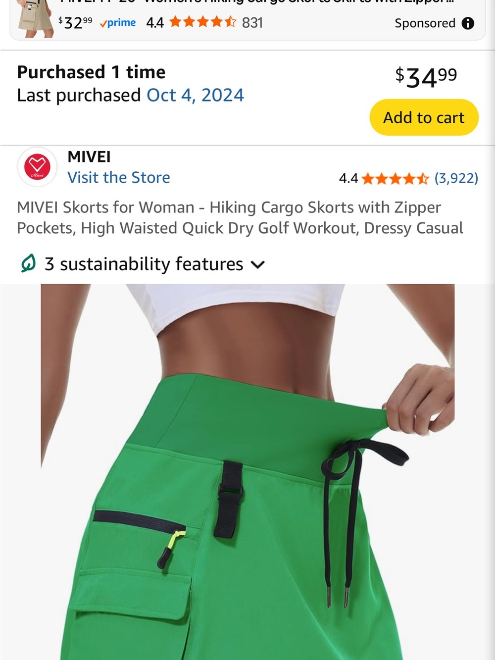 High-Waist Cargo Skort for Women - Green L/XL